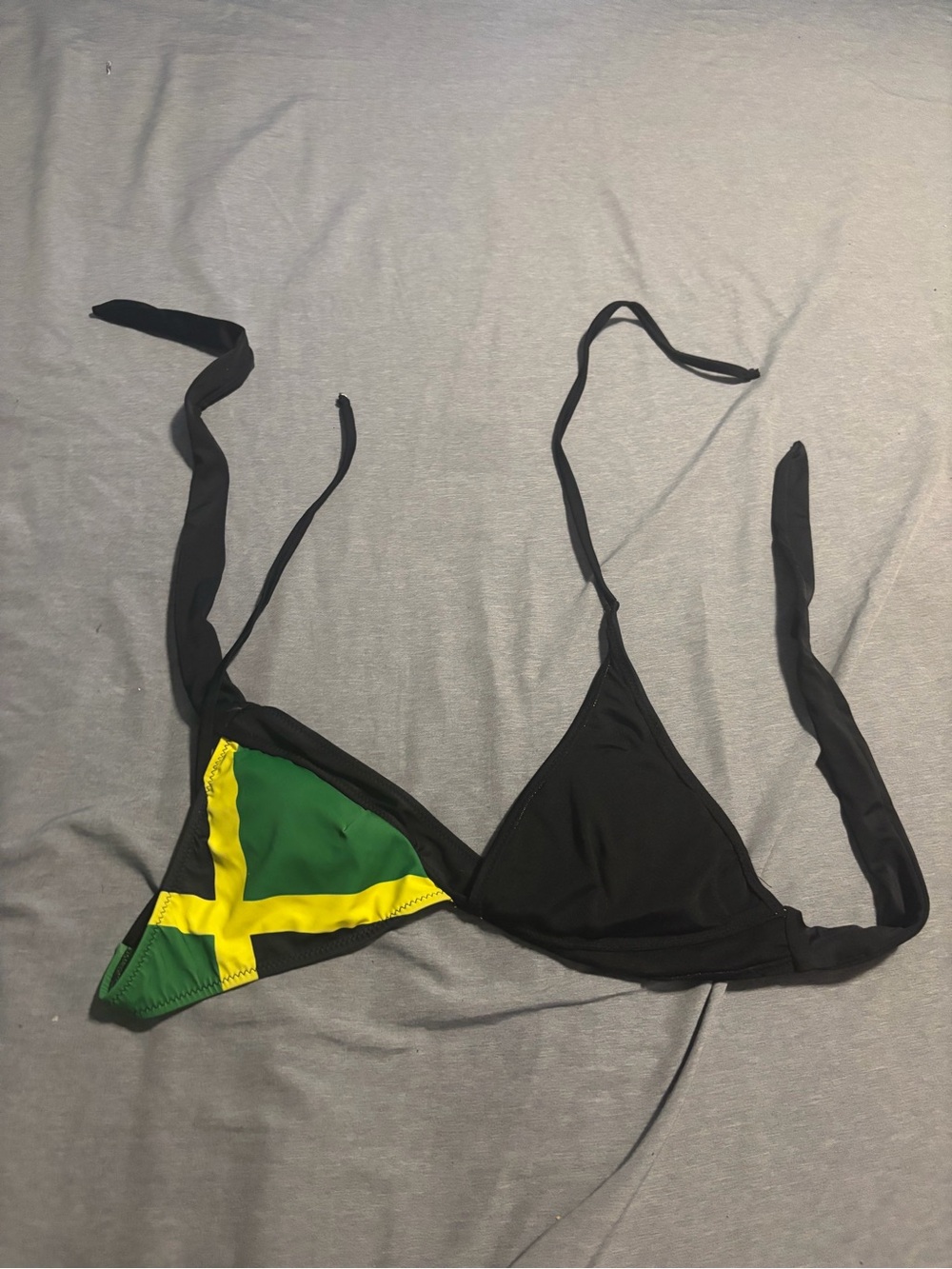 Black Triangle Bikini Top with Green & Yellow Flag Accent